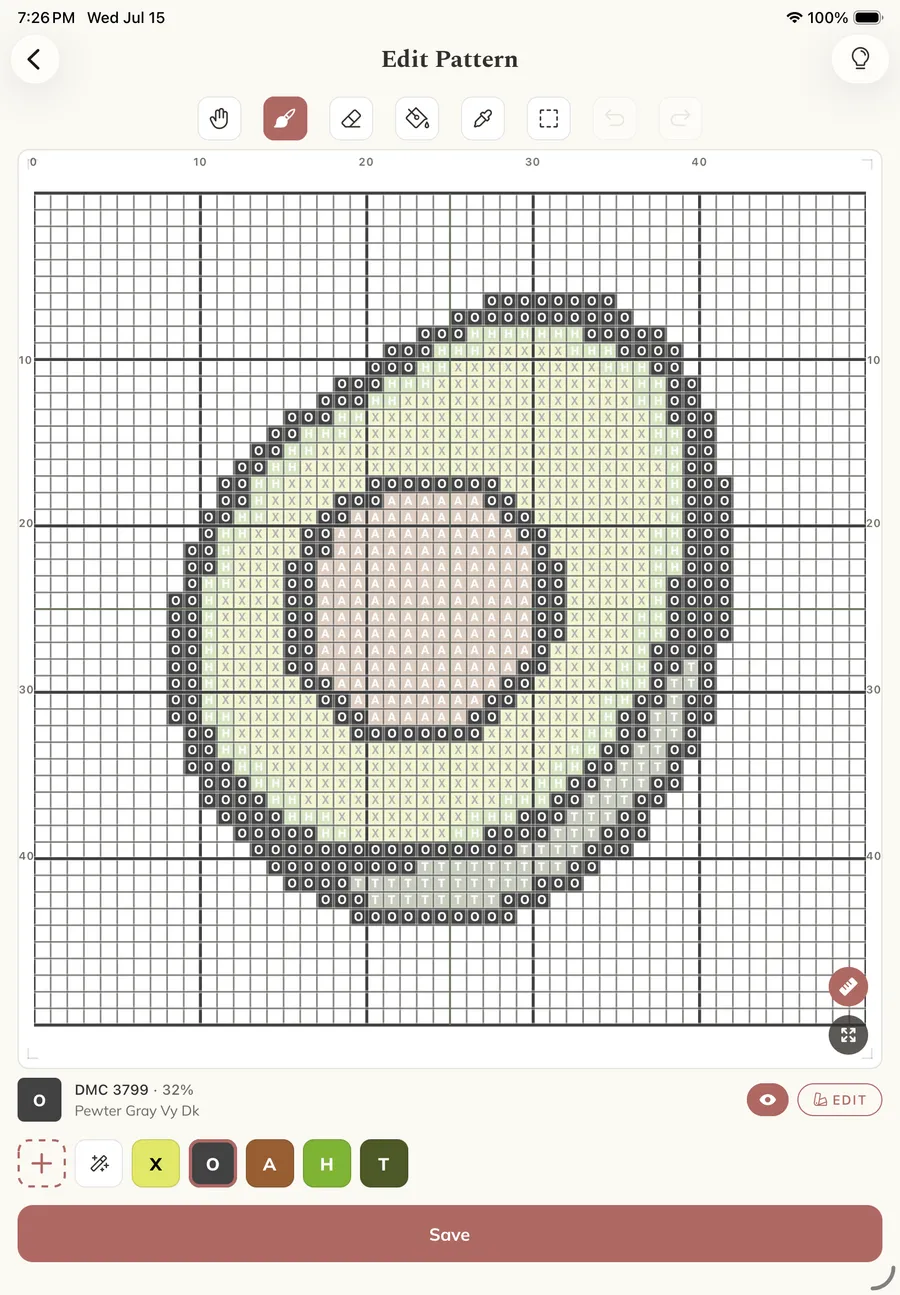 Crossie pattern editor on iPad with Apple Pencil