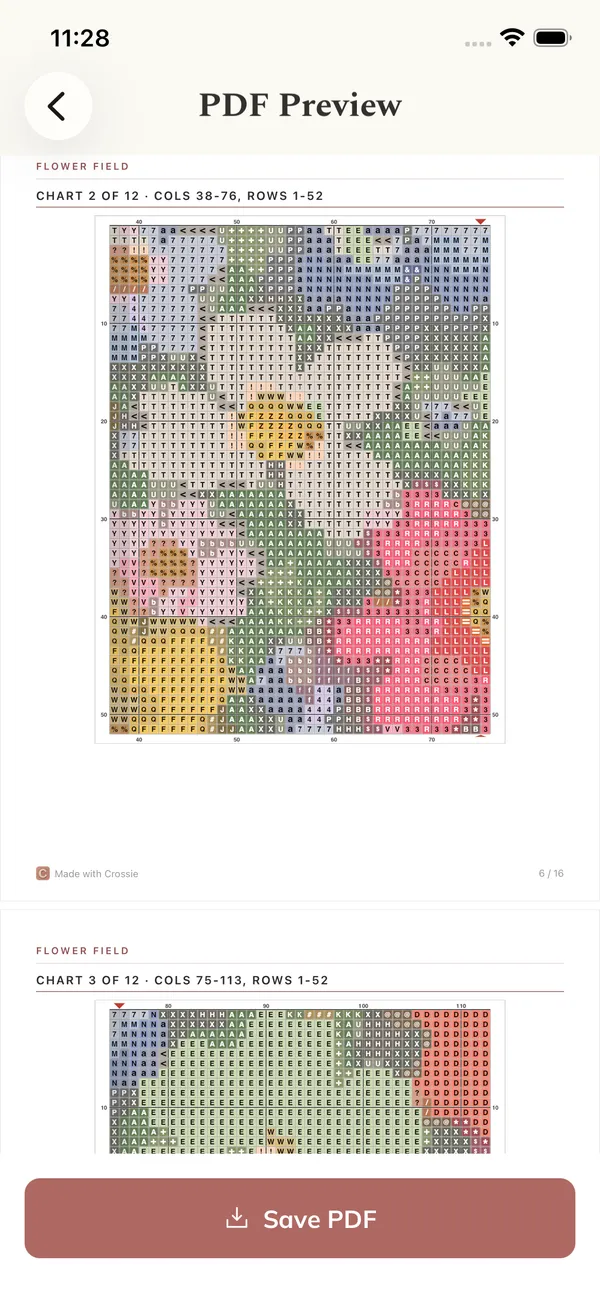 A Crossie pattern exported as a print-ready PDF